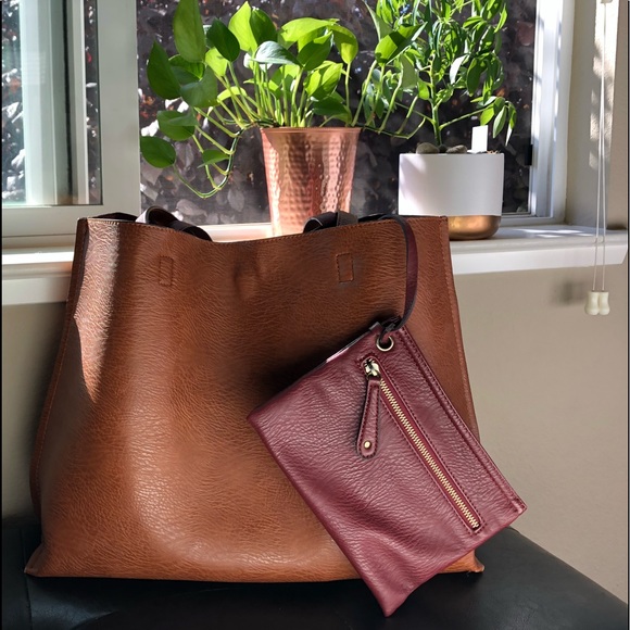 street level reversible faux leather tote
